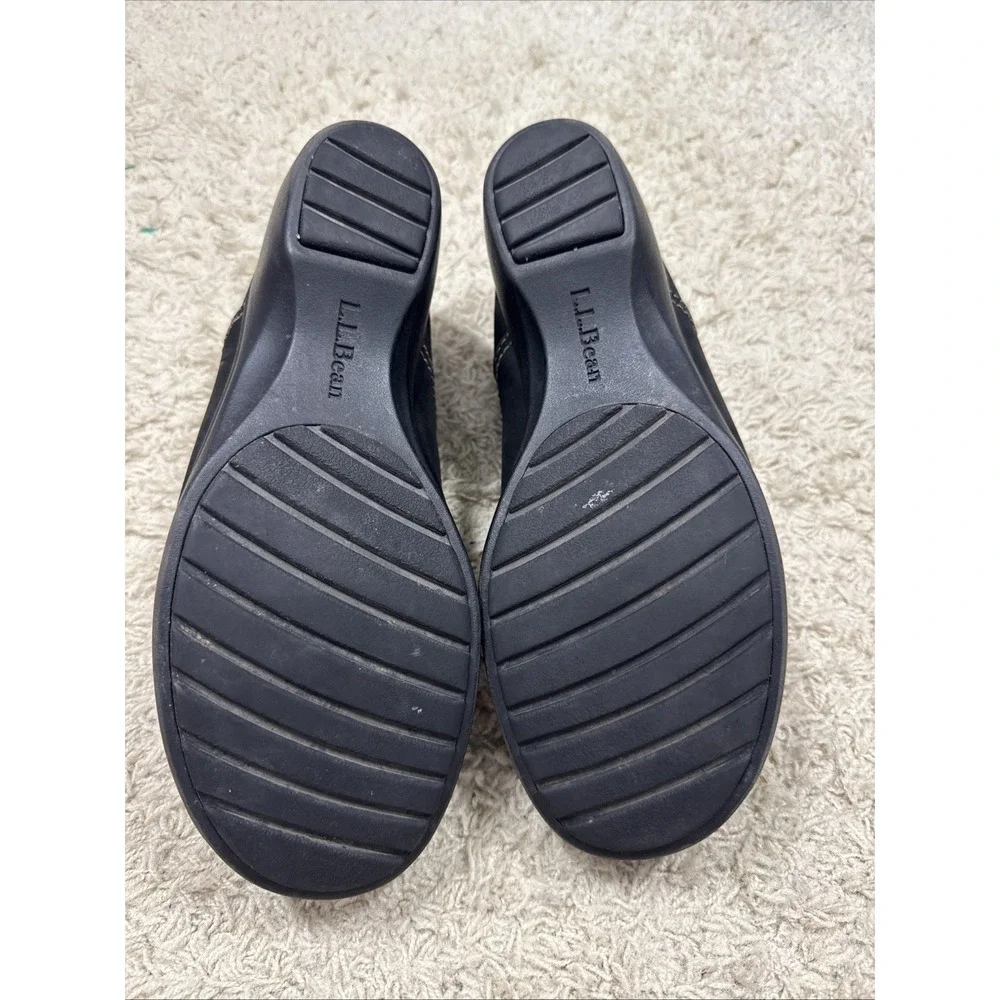 LL Bean Black Leather Slip-On Wedge Comfort Clog Shoes Women's 10 Support Nurse